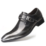 Men's Black Brown Dress Shoes PU Leather Slip Formal Suit Footwear with Buckle Luxury Designer Loafer Mart Lion Gray 38 