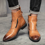  Men's Basic Boots PU Leather Vintage Shoes Zip Winter Autumn Motorcycle MartLion - Mart Lion