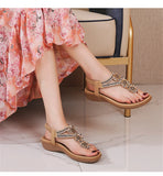 Summer Retro Sandals Women Rhinestone Beads Resort Beach Beach Wedge Shoes MartLion   