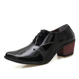 Men's Patent Leather Oxford Shoes Breathable Pointed Toe High Heels Formal Prom Dress Wedding Groom MartLion black 6 