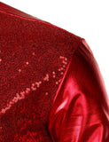 Red Sequin Metallic Patchwork Shirt Men's 70's Disco  Nightclub Sparkle Shirt Halloween Party Stage Prom MartLion   