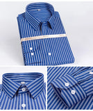 Men's Classic 100% Cotton  Striped Plaid Dress Shirt Without Pocket Long Sleeve Standard-fit Casual Checkered Shirts MartLion   