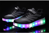  USB Charging Black Two Wheels Luminous Sneakers Led Light Roller Skate Shoes for Children Kids Led Boys Girls MartLion - Mart Lion