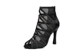 Dance Shoes Women Salsa shoes For Girls Latin Party Square Samba Ladies Boots X-Cross Black Skin Soft MartLion   