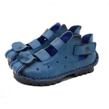 Summer Soft Bottom Flat Leather Shoes Casual Women Sandals Tunnel Vintage Handmade spring Mart Lion 618 Blue 5 