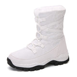 Winter Women Boots Platform Shoes Keep Warm Mid-Calf Snow Ladies Lace-up Waterproof Chaussures Femme Mart Lion White 5 