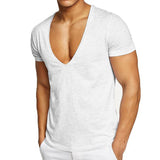  Men's Fitness Sports Running Short-Sleeved 100 Cotton Deep V-neck T-shirt Summer Mart Lion - Mart Lion
