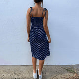 Dresses Sundress Summer Women Causal Polka Dot Sleeveless  Pleated elastic waist MartLion   