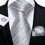 Gray Striped Paisley Silk Ties For Men's Wedding Accessories 8cm Neck Tie Pocket Square Cufflinks Gift MartLion SJT-7058  