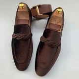 Men's Loafers Classic British Style Suede Deerskin Casual Dress Brooch Twisted Small Leather Shoes MartLion Brown 38 
