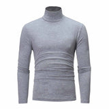 Autumn Winter Men's Solid Color Turtleneck T Shirts Slim Long Sleeve Black White Tops MartLion Gray M China