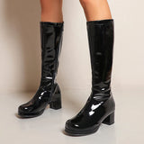 Women High Keen Boots Patent Leather Waterproof Knee High White Red Party Fetish Shoes Autumn Winter MartLion   