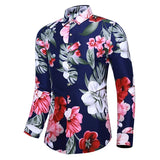 Hawaiian Shirt Flowers Print Casual Men's Oversized Dress Shirts Long Sleeve Camisa Masculina Tuxedo Shirts MartLion   