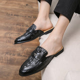 Summer Men's Mules Outdoor Leather Casual Shoes Breathable Half Slippers Crocodile Pattern Half Penny Loafers Hombre Mart Lion   
