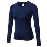 Running T-shirt Compression Tights Women Quick Dry Long Sleeve Fitness Women Clothes Tees Tops Rn MartLion navy blue S 
