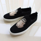 Men's Casual Shoes Black Suede Leather Party Luxury Embroidery Flat Tide Slip-On Loafers Mart Lion   