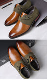 Men's Splicing Buckle Derby Shoes Leather Dress Wedding Party Office Oxfords Slip-On Flats Mart Lion   