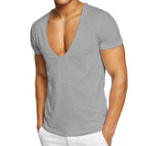  Men's Fitness Sports Running Short-Sleeved 100 Cotton Deep V-neck T-shirt Summer Mart Lion - Mart Lion
