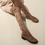 Slim Fit Thighs Over-the-Knee Long Boots Women Low Heel Concise Elastic Boots Retro Shoes Ladies Mart Lion   