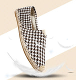 Black Houndstooth Shoes Men's Breathable Linen Casual Loafers Canvas Summer Leisure Flat Fisherman Driving Moccasin Mart Lion   