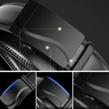  Men's Belt PU Brand Automatic Simple Buckle Black PU Leather Belt 3.5cm Width MartLion - Mart Lion
