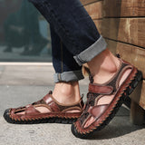 Men's Brand Genuine Leather Summer Casual Flat Sandals Roman Beach Footwear Sneakers Low Wedges Shoes Mart Lion   