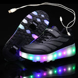USB Charging Black Two Wheels Luminous Sneakers Led Light Roller Skate Shoes for Children Kids Led Boys Girls MartLion Black 27 