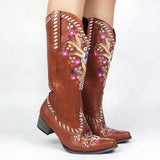 Mixed Color Knee-high Great Women Shoes Embroider Western Boots MartLion   