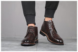 Men's Short Boot Lace-up Crocodile Grain Leather Ankle Martin Casual Shoes High Top Flats Mart Lion   