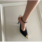 Star style Metal Chains Women Pumps Elegant Pointed toe Ankle Strap High heels Spring Summer Party Dress Shoes MartLion   