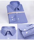 Men's Classic 100% Cotton  Striped Plaid Dress Shirt Without Pocket Long Sleeve Standard-fit Casual Checkered Shirts MartLion   