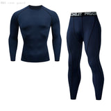 Compression Men's Sports underwear MMA rash guard Fitness Leggings Jogging T-shirt Quick dry Gym Workout Sport MartLion Navy S 