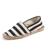 Men's Espadrilles Patchwork Slip on Summer Shoes Loafers Breathable Canvas Jute Wrapped Black Stripe Mart Lion Black Wide Stripes 4 