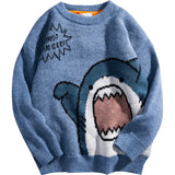 Shark Sweater Men's Winter Cartoon Harajuku Korean Y2k Oversized Turtleneck Hip Hop Loose Knit Jumper Pullover High Collar MartLion Blue S China