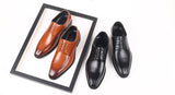 Men's Leather Dress Shoes Classic Retro Derby Lace-Up Wedding Party Office Oxfords Flats Mart Lion   