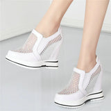 Summer Pumps Shoes Women Genuine Leather Wedges High Heel Ankle Boots Female Breathable Mesh Sneakers Casual MartLion   