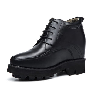 Height-increasing Shoes  Men's Invisible Height-increasing Leather Shoes Extra Elevator Thick-soled Leather Shoes MartLion Black 15.5cm 35 