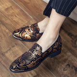 Men's Dress Leather Shoes Luxury British Gold Blue National Pattern Oxfords Classic Gentleman Wedding Prom MartLion   