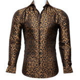 Barry Wang Luxury Red Paisley Silk Shirts Men's Long Sleeve Casual Flower Shirts Designer Fit Dress MartLion   