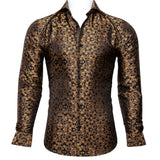 Barry Wang Gold Rose Paisley Silk Shirt Men's Long Sleeve Casual Flower Shirts Designer Fit Dress MartLion   