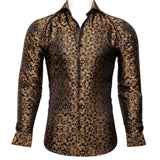 Barry Wang Gold Rose Paisley Silk Shirt Men's Long Sleeve Casual Flower Shirts Designer Fit Dress MartLion CY-0025 S 