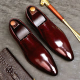 Men's Leather Shoes Genuine Leather Oxford Luxury Dress Shoes Slip On Wedding Leather Brogues MartLion Wine 6 