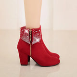 Ankle Boots for Women Red Crystal Boots Women High Heel Winter Shoes Women Zipper MartLion   