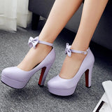 Comfy Elegant Women Shoes Bow Ankle Strap Ultra Mary Jane High Heeled Pumps MartLion   