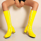 Women High Keen Boots Patent Leather Waterproof Knee High White Red Party Fetish Shoes Autumn Winter MartLion   