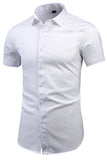 Men Dress Casual Short Sleeve Shirt White Black Blue Red Male Social Formal Shirts MartLion   