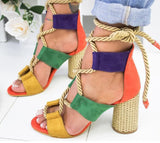 Summer Ladies Sandals Lace Up Gladiator High Heels Party Wedding Shoes Lace Up Thick Heel Mart Lion   