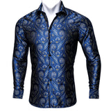 Barry Wang Luxury Rose Red Paisley Silk Shirts Men's Long Sleeve Casual Flower Shirts Designer Fit Dress BCY-0029 Mart Lion CY-0035 XL 