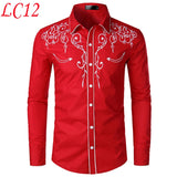 Stylish Western Cowboy Shirt Men's Brand Design Embroidery Slim Fit Casual Long Sleeve Wedding Party Mart Lion Red 1 US Size S 