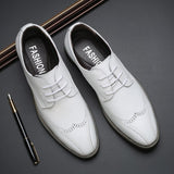 Men's Brogue Shoes Crocodile Pattern Leather Dress Lace-Up Wedding Party Office Oxfords Flats Mart Lion White 6 